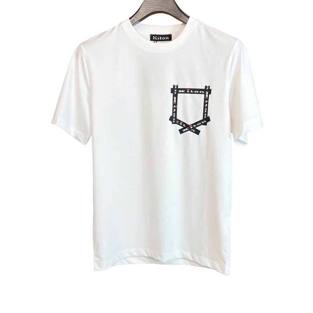 Kiton Printed White Short-Sleeved T-Shirt